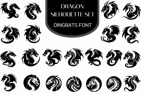 Dragon Silhouette Set Typeface for Digital Design